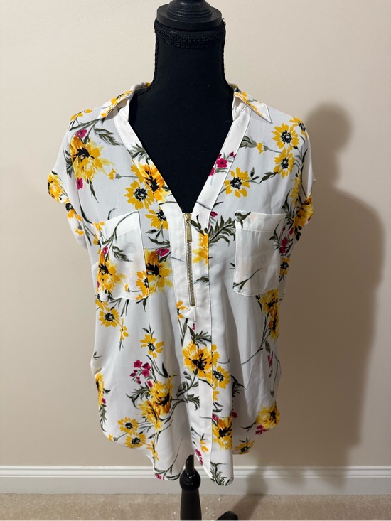 Express Tops - Express White Blouse with Yellow Floral Print